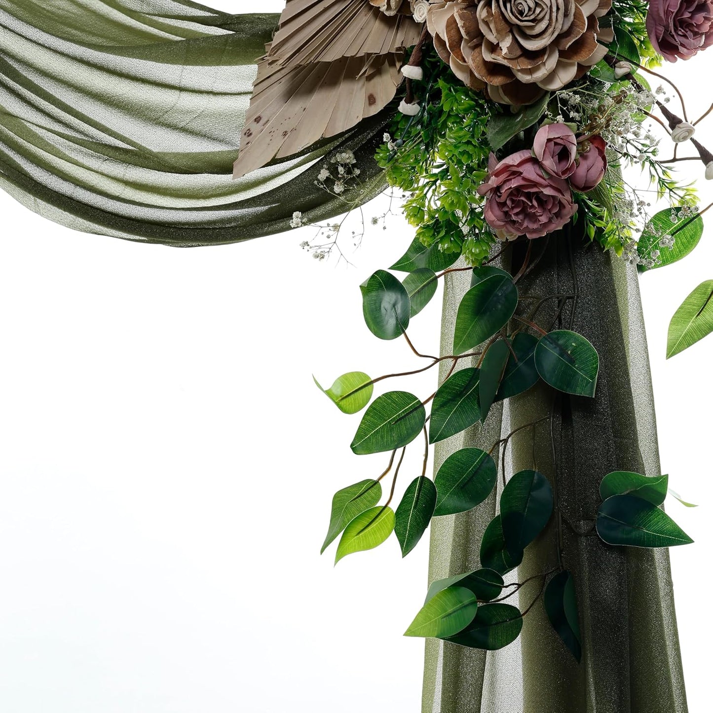 VDS Pack of 2 Panel (30 Inch X 100 Feet) Wedding Arch Draping Fabric Sheer Chiffon Fabric Drapery for Wedding Ceremony Reception Swag Backdrop Canopy Chuppah ARBO Altars Decoration (Olive)