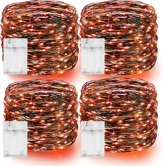 Dazzle Bright Orange Halloween Fairy String Lights, 4 Pack Total 80FT 240LED Copper Wire Battery Operated Waterproof Lights, Halloween Decorations for Indoor Home Outdoor Patio Yard Party Decor