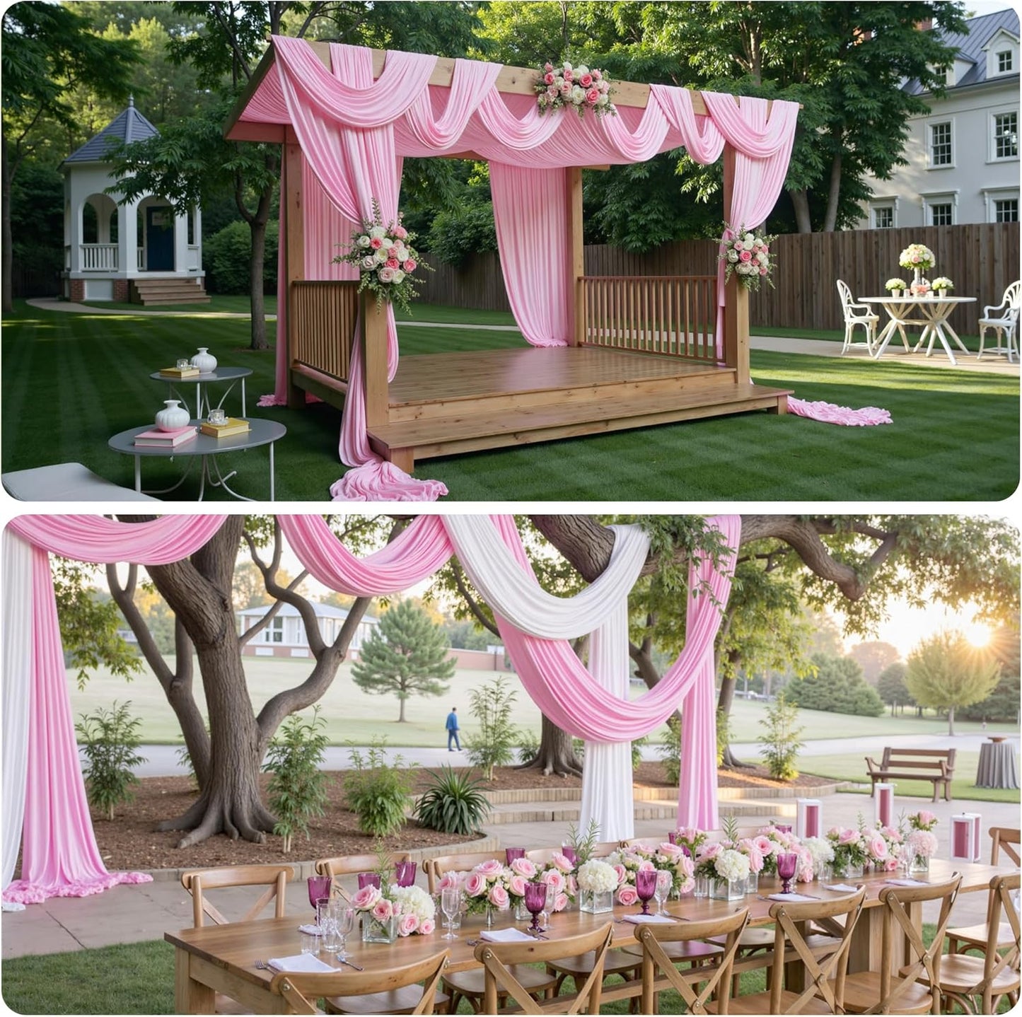 PartyVillage 2 Panels 5ftx30ft Baby Pink Ceiling Drapes for Wedding Parties – 30 FT Extra Long Thick Polyester Wrinkle-Free Drapery Tent Decor Decorations for Birthday Party Ceremony Stage Swag
