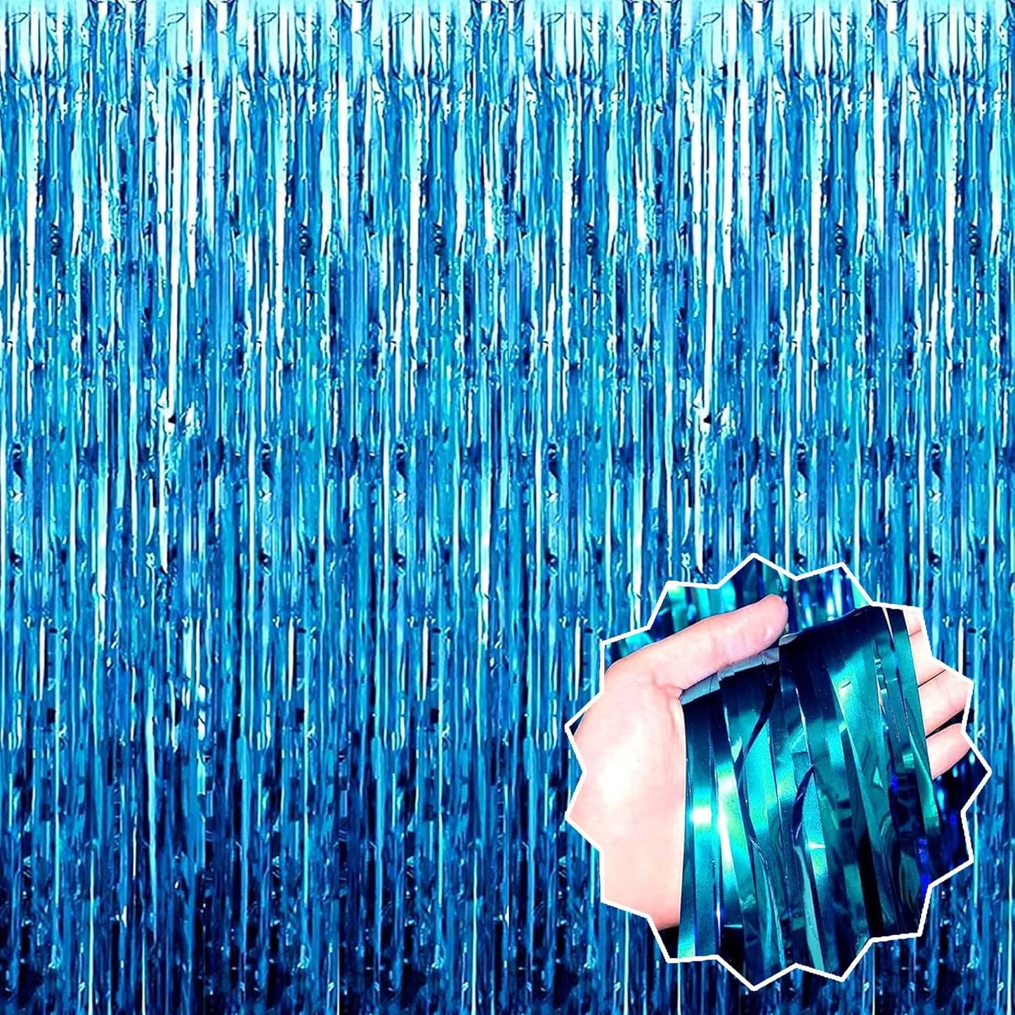 3 Pack Lake Blue Foil Fringe Curtains Backdrop, 3.28 x 9.8 Ft Metallic Streamers Tinsel Curtains Background for Photo Booth, Birthday, Halloween, Christmas, Thanksgiving, New Year Party Decorations