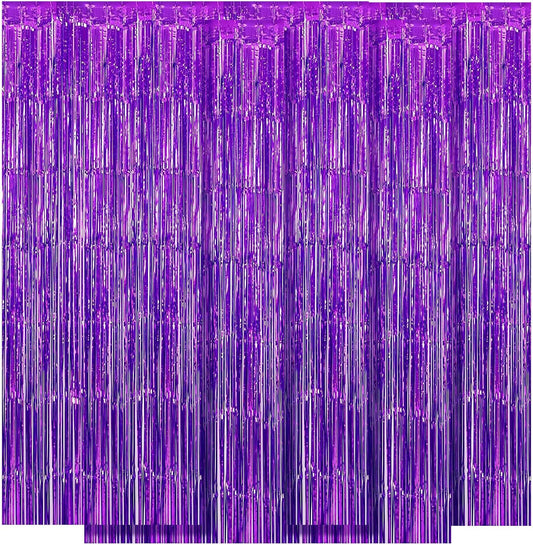 10 Pack Purple Backdrop Curtain 3.2ft x 8.2ft Metallic Tinsel Foil Fringe Curtains Photo Booth Background for Birthday Party Decoration Baby Shower Engagement Wedding Christmas Decoration (Purple)