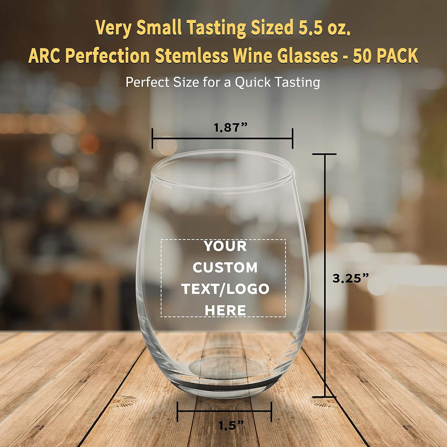 Custom Stemless Wine Glasses by ARC 5.5 oz. Set of 50, Personalized Bulk Pack - Perfect for Hotel, Bar, Restaurant or Lounge - Black