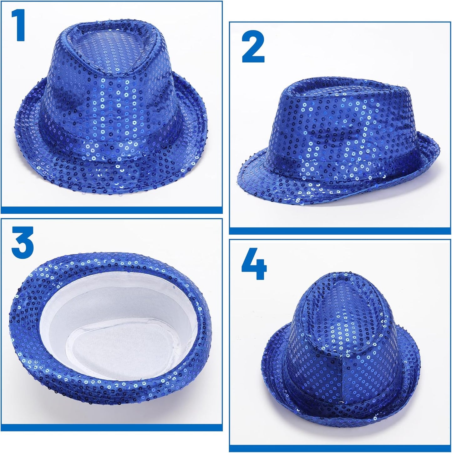 10 Pcs Unisex Sequin Fedora Hat Sequin Bow Ties Set Bling Retro Dance Jazz Cap Funky Party Costume Fedora