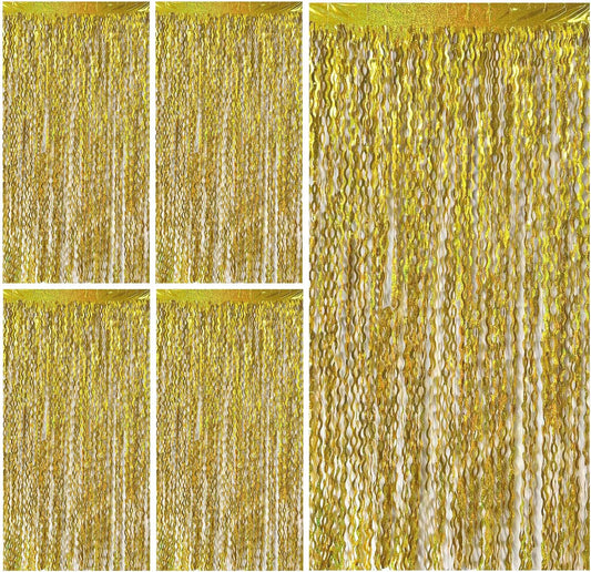Gold Backdrop Birthday Decorations Foil Curtain Backdrop Gold Streamers Dance Party Decorations Photo Booth Props for Bachelorette Decorations Christmas Halloween New Years Eve Party Supplies