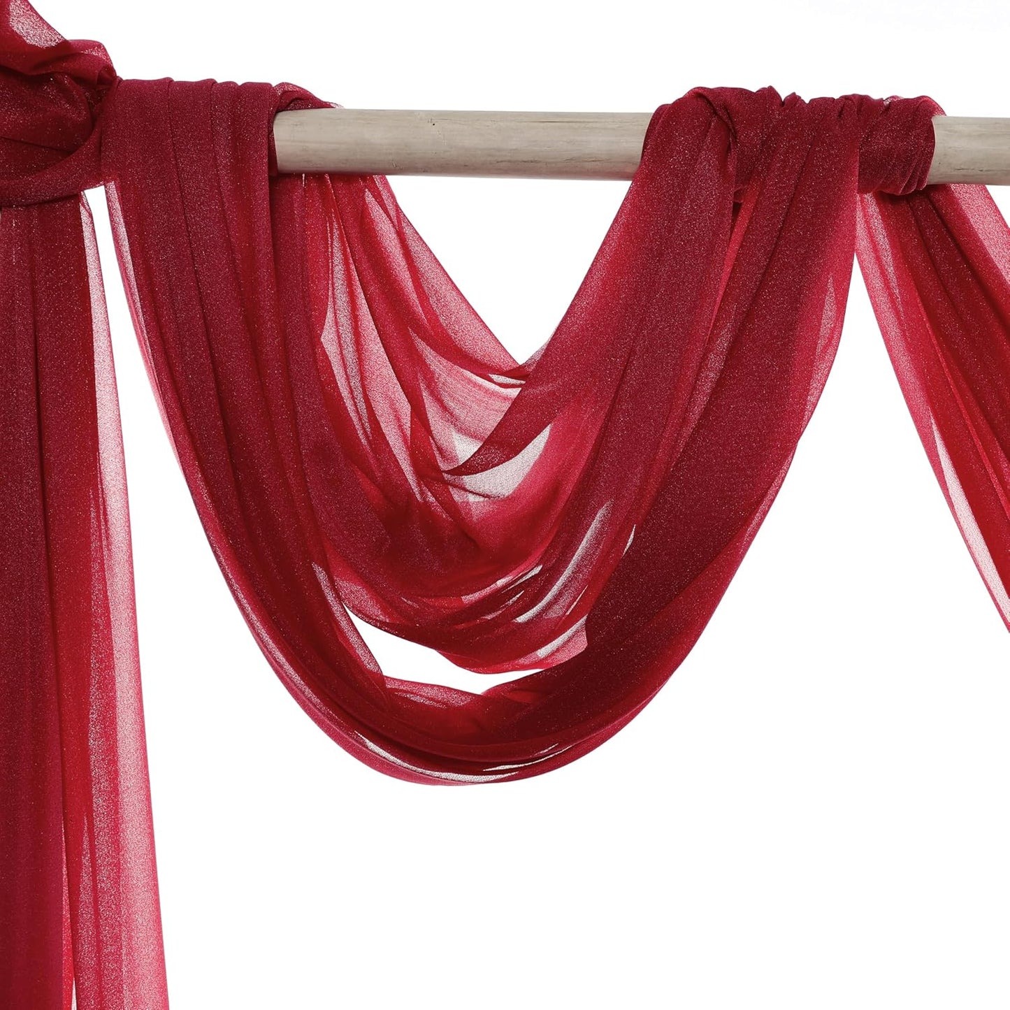 VDS Pack of 2 Panel (30 Inch X 100 Feet) Wedding Arch Draping Fabric Sheer Chiffon Fabric Drapery for Wedding Ceremony Reception Swag Backdrop Canopy Chuppah ARBO Altars Decoration (Apple Red)