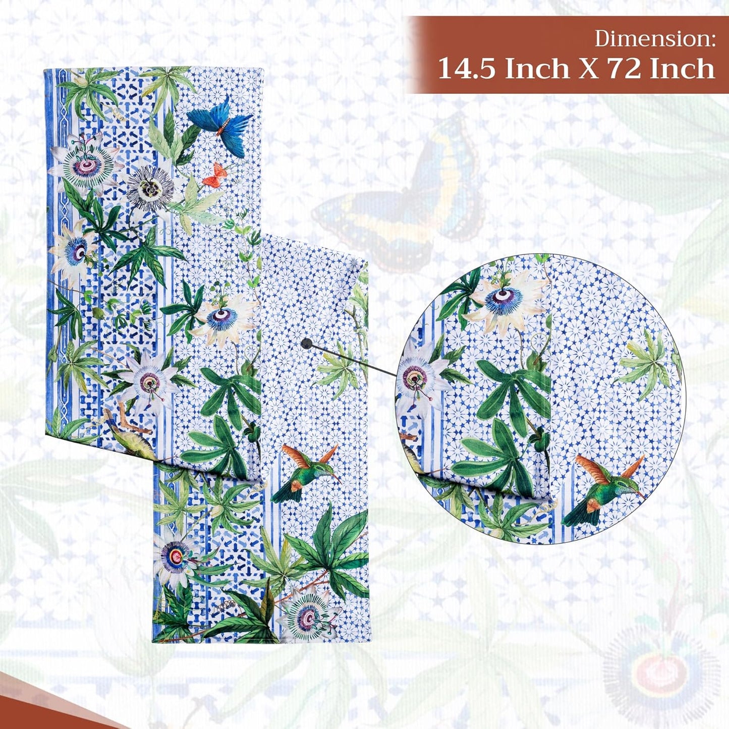 Maison d' Hermine Table runner 100% Cotton Double Layer Table Runners 72 inches long Decorative for Home Kitchen Dining Party Baby Shower Wedding Bridal Shower Spring Summer (Passiflora, 14.50" x 72")