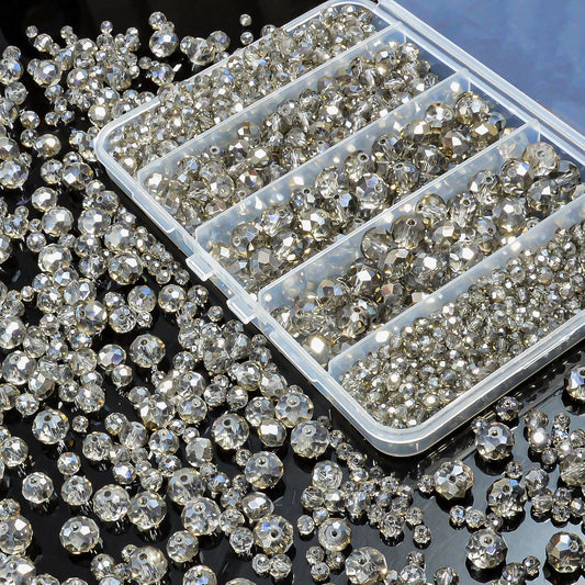 800Pcs 4/6/8/10mm Crystal Glass Beads for Jewelry Making Beads for Bracelets Necklace Pendants Making Supplies(Gray)