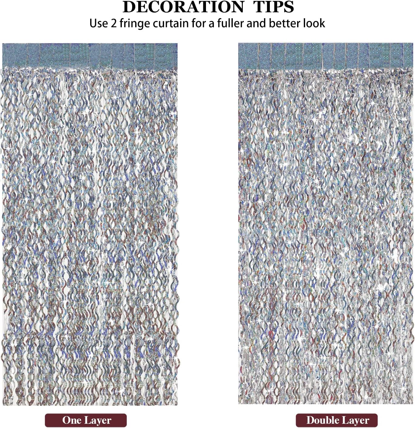 4 Pack Silver Tinsel Backdrop - CYLMFC 3.3 ft x 6.6 ft Streamer Metallic Tinsel Foil Fringe Curtains Photo Booth Props Wall Curtains for Bachelorette Birthday Party Decor