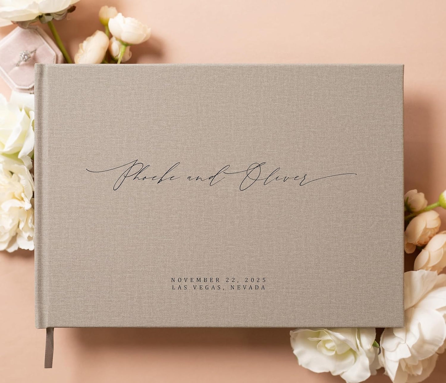 MUUJEE Personalized Guestbook in Gray - Premium Custom Modern Guest Book for Wedding Reception, Birthday Party or Events w/Bookmark Blank Pages for Signing 11.5 x 8.5 inches