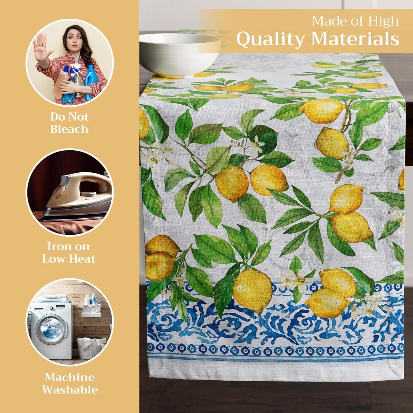 Maison d' Hermine Table Runner 100% Cotton Single Layer Table Runners 108 inches Long Decorative for Home Kitchen Dining Party Baby Shower Wedding Bridal Shower Spring Summer (Cedrat, 14.50" x 108")