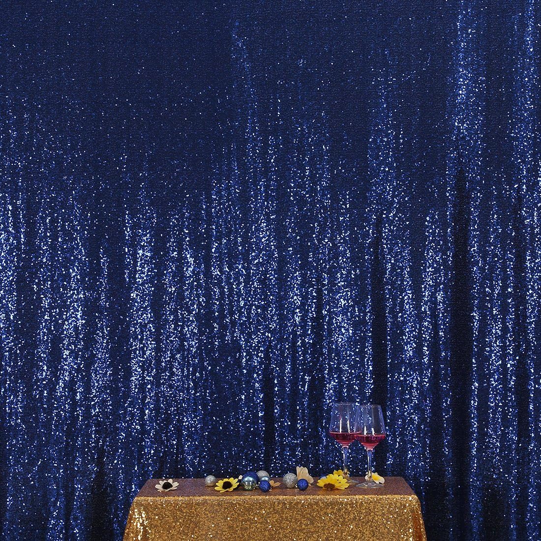 Poise3EHome 7FT x 7FT Sequin Photography Backdrop Curtain for Party Decoration, Navy Blue