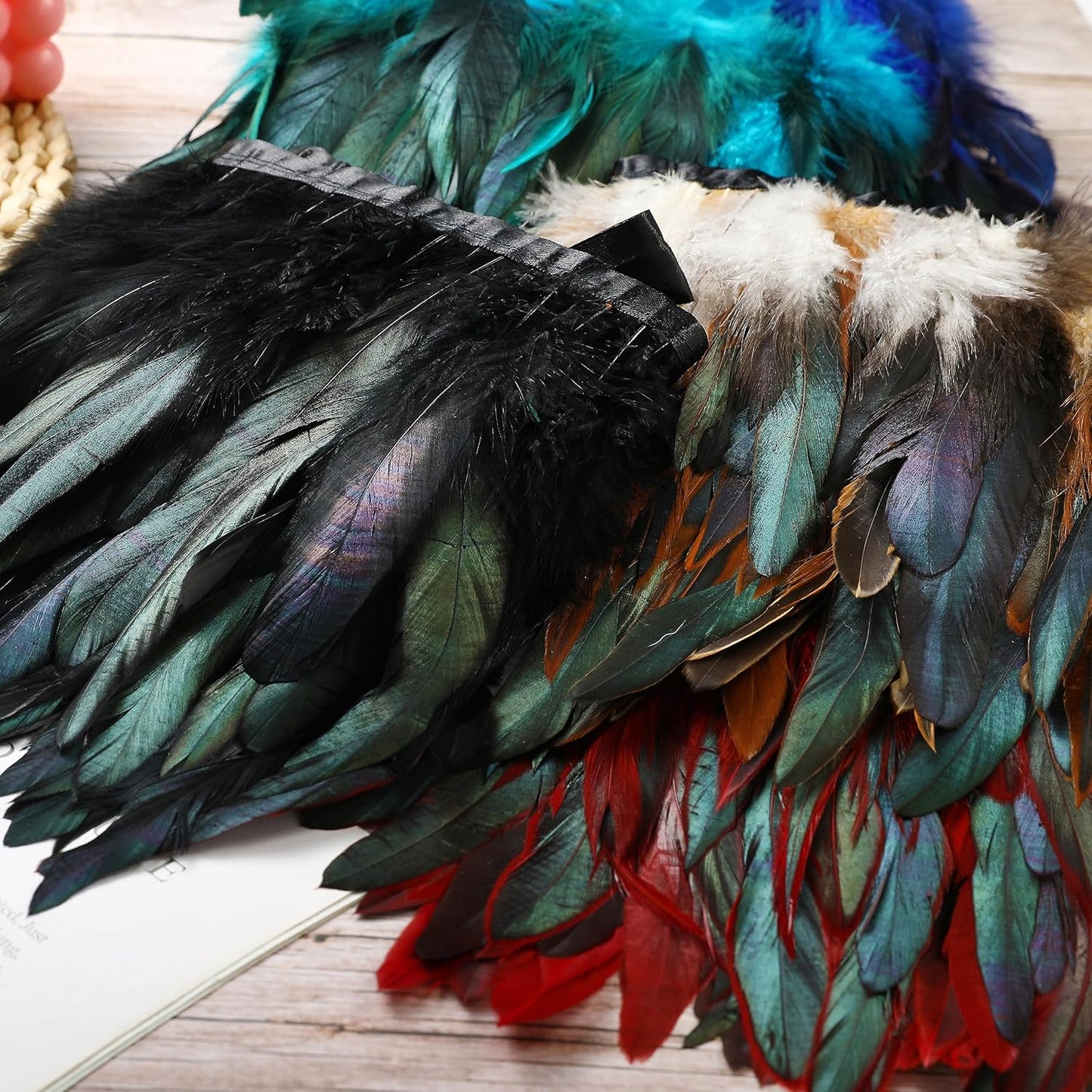 Holmgren 5-7inch Rooster Feathers Trim - 2 Yards Coffee Rooster Feather Fringe Trim for Feather Shawl Cape, Skirt, Earrings, Gloves and Weeding Party Decoration (Coffee)