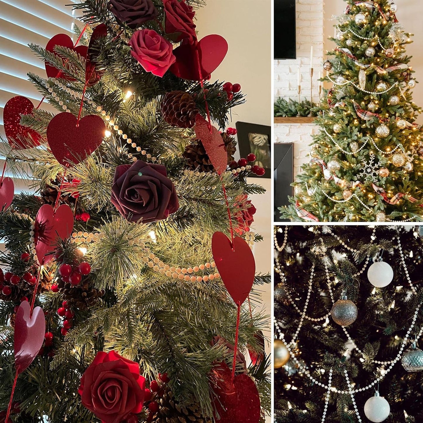 [47Feet] Pearl Beads Garland, 8MM 15.7 Yards Faux Pearl Beads String Roll Bulk for DIY Craft Wedding Party Christmas Tree Decoration