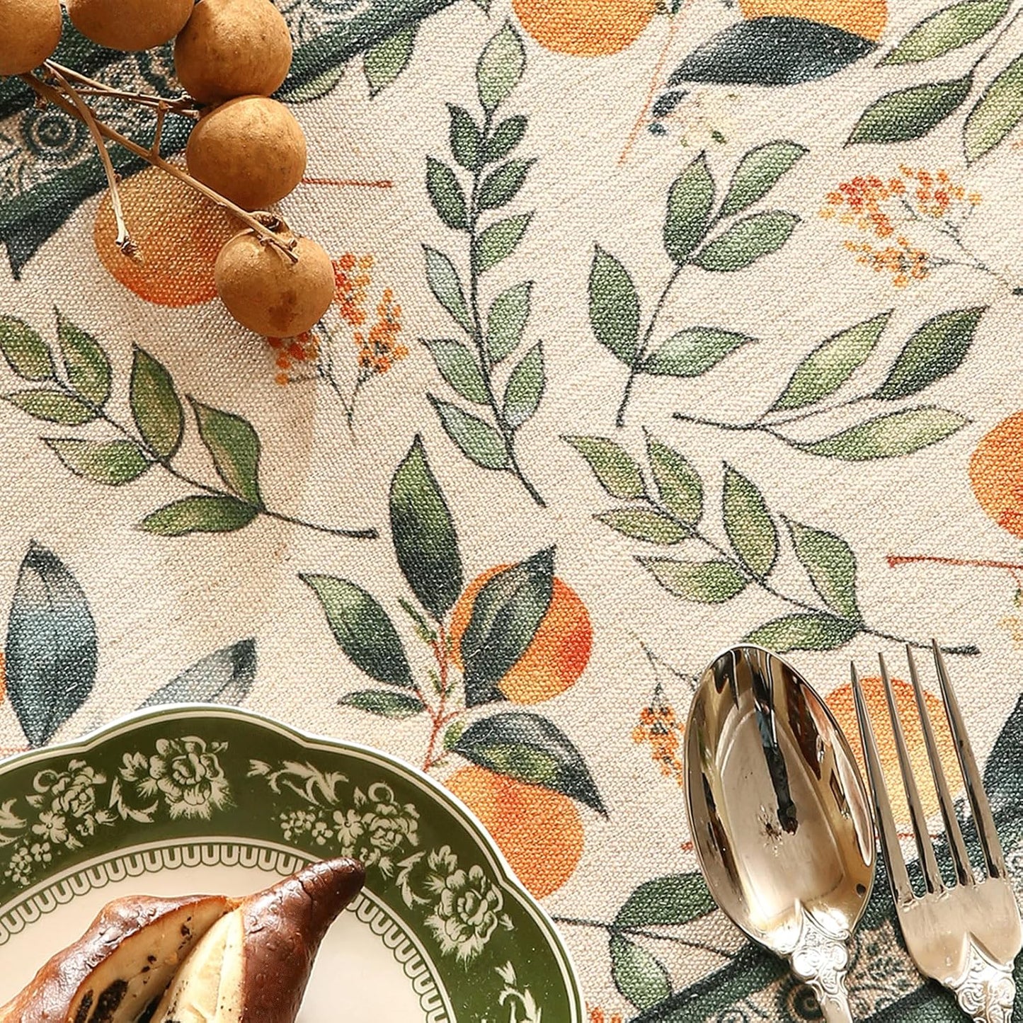 patdrea Designer Vintage Fresh Farmhouse Extra Long Linen Table Runner 118 Inch Long, Green and Orange Pattern Table Mat, Decor for Kitchen Dining Table Coffee Table Cabinet Christmas,16"*118"