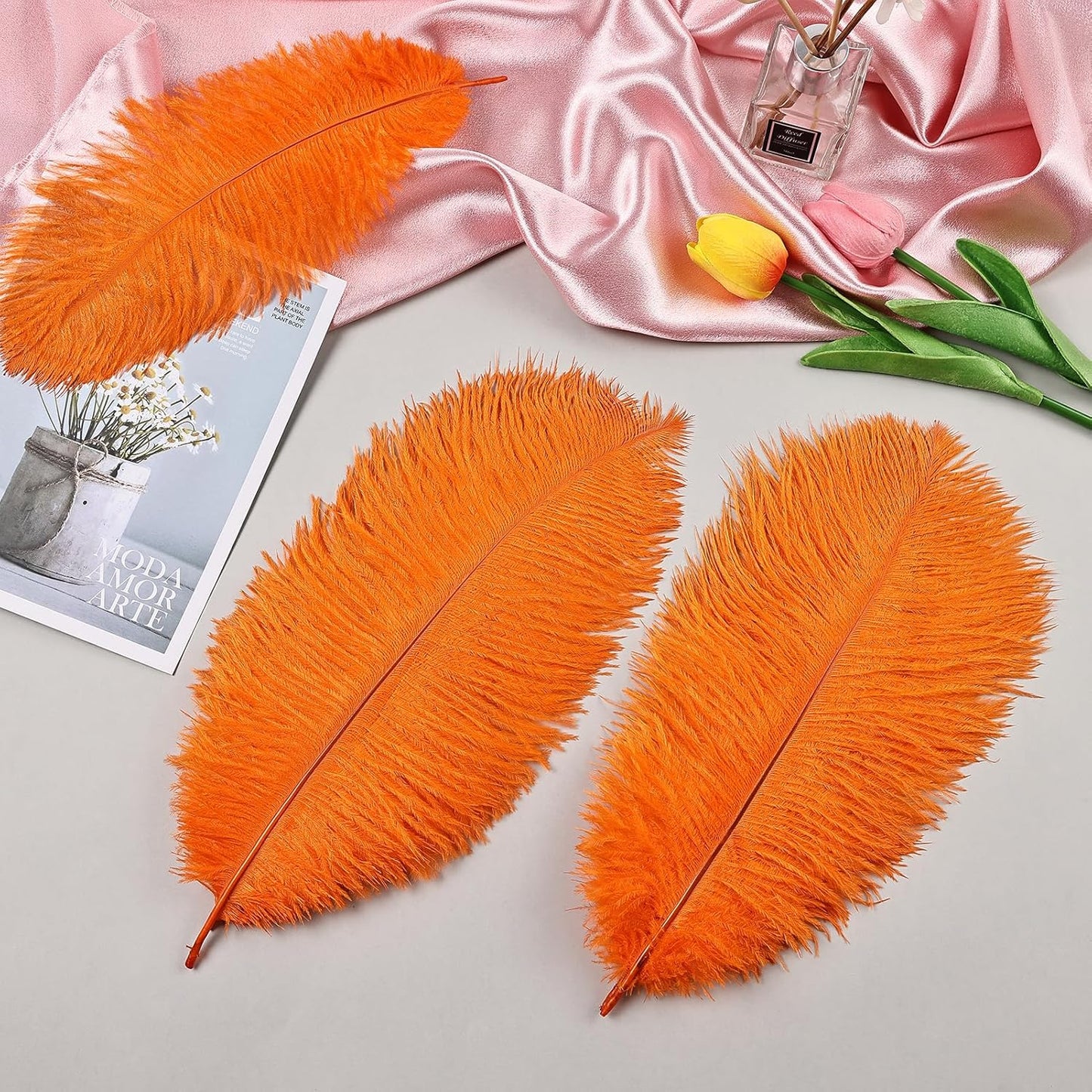 THARAHT Orange Ostrich Feathers 12pcs Natural Bulk 8-10Inch 20cm-25cm for Crafts Wedding Party Centerpieces Halloween and Home Decoration Feathers