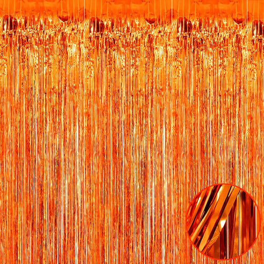 4 Pack Orange Foil Fringe Curtain Backdrop, 3.28Ft x 9.84Ft Metallic Tinsel Foil Fringe Streamers Curtains for Party, Photo Booth Props, Birthday, 2022 Graduation Decoration Supplies, orange 3m