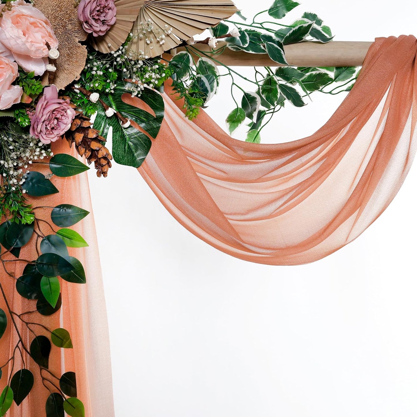 VDS Pack of 1 Panel (30 Inch X 100 Feet) Wedding Arch Draping Fabric Sheer Chiffon Fabric Drapery for Wedding Ceremony Reception Swag Backdrop Canopy Chuppah ARBO Altars Decoration (Coral Peach)