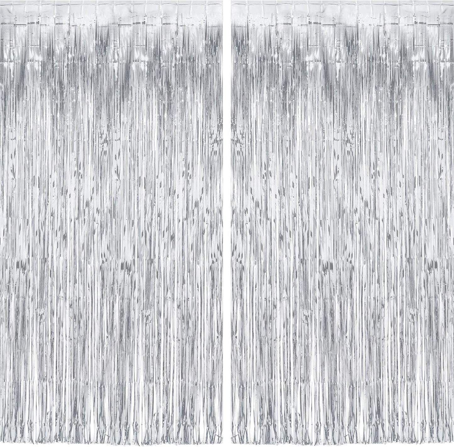 Silver Streamers Metallic Party Backdrop - GREATRIL Foil Fringe Tinsel Curtain for 2026 NYE/Birthdays/Prom/New Years/Graduations/Photo Booth, 8.2ft x 3.2ft - Pack of 2