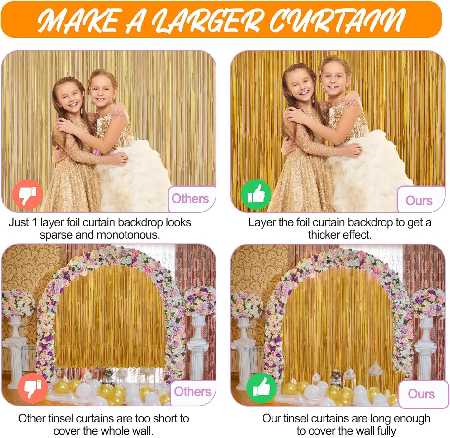 Crosize 3 Pack 3.3 x 9.9 ft Gold Foil Fringe Glitter Curtains Party Decorations, Tinsel Backdrop for Parties, Door Streamers for Birthday, Photo Booth Backdrops, Party Decor