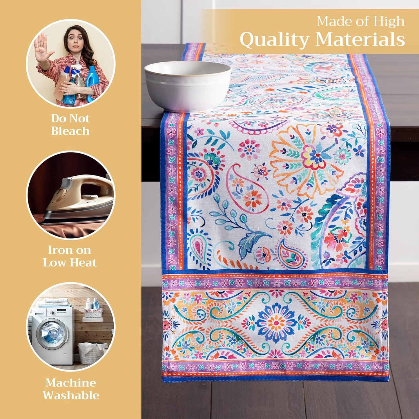 Maison d' Hermine Table Runner 100% Cotton Double Layer Table Runners 72 inches Long Decorative for Home Kitchen Dining Party Wedding Bridal Shower Spring Summer (Indian Floral, 14.50" x 72")