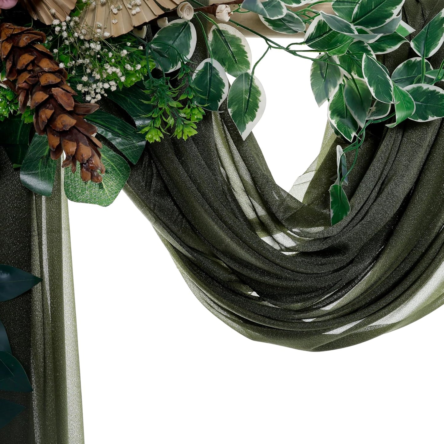 VDS Pack of 1 Panel (30 Inch X 40 Feet) Wedding Arch Draping Fabric Sheer Chiffon Fabric Drapery for Wedding Ceremony Reception Swag Backdrop Canopy Chuppah ARBO Altars Decoration (Olive)