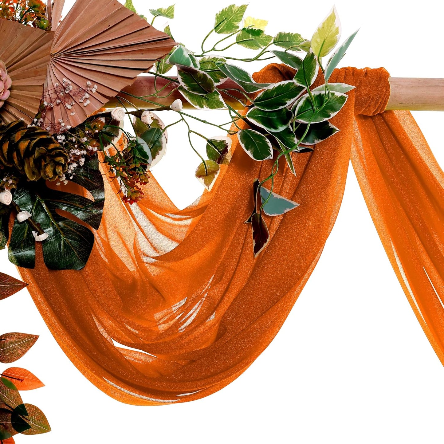 VDS Pack of 1 Panel (30 Inch X 20 Feet) Wedding Arch Draping Fabric Sheer Chiffon Fabric Drapery for Wedding Ceremony Reception Swag Backdrop Canopy Chuppah ARBO Altars Decoration (Orange)