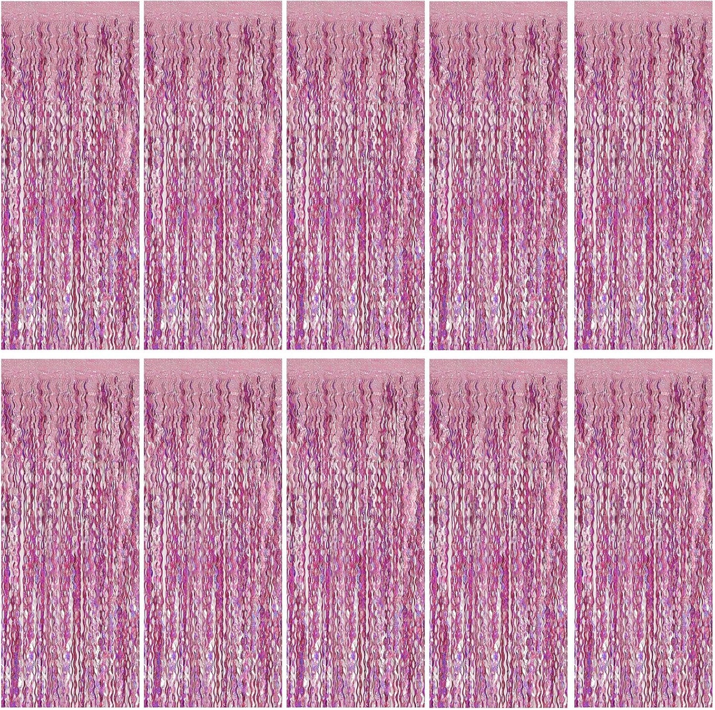 Pink Tinsel Foil Fringe Curtains Wavy Backdrop for Parties Sparkle Metallic Wavy Foil Fringe Backdrop Curtain for Party Decorations Photo Booth Props for Birthday Graduation Wedding