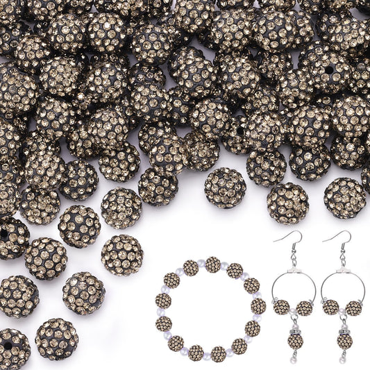 100pcs 10mm Rhinestone Beads for Jewelry Making, Gray Shiny Round Shamballa Disco Ball Beads Bulk, Sparkle Crystal Clay Christmas for Bracelet Baseball Necklace Earring Crafting and DIY
