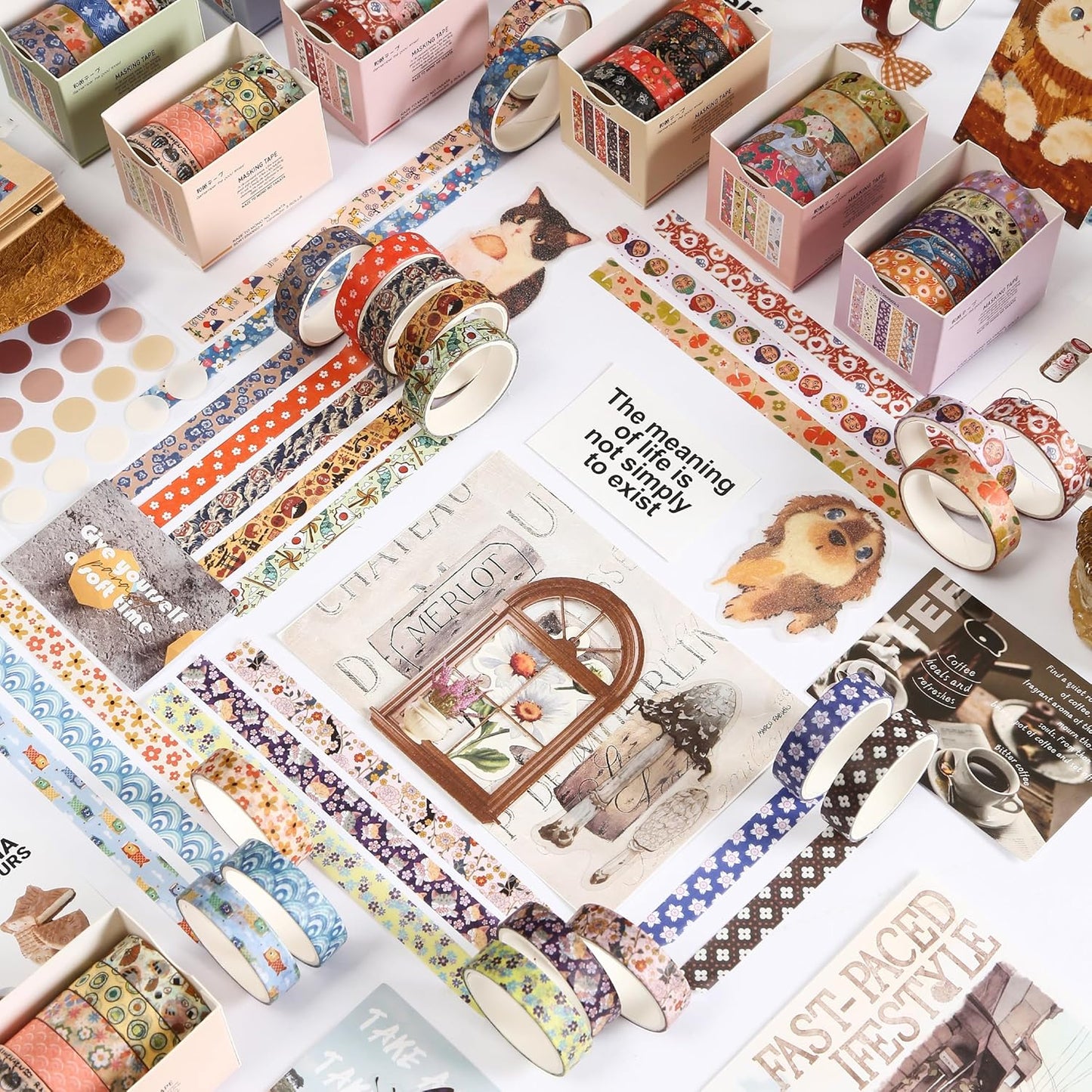 YUBBAEX 60 Rolls Value Washi Tape Pack Retro Arts Masking Tape Basic Patterns Decorative for DIY Crafts, Bullet Journal Supplies, Planners, Scrapbook, Card/Gift Wrapping (Autumn Kimono)