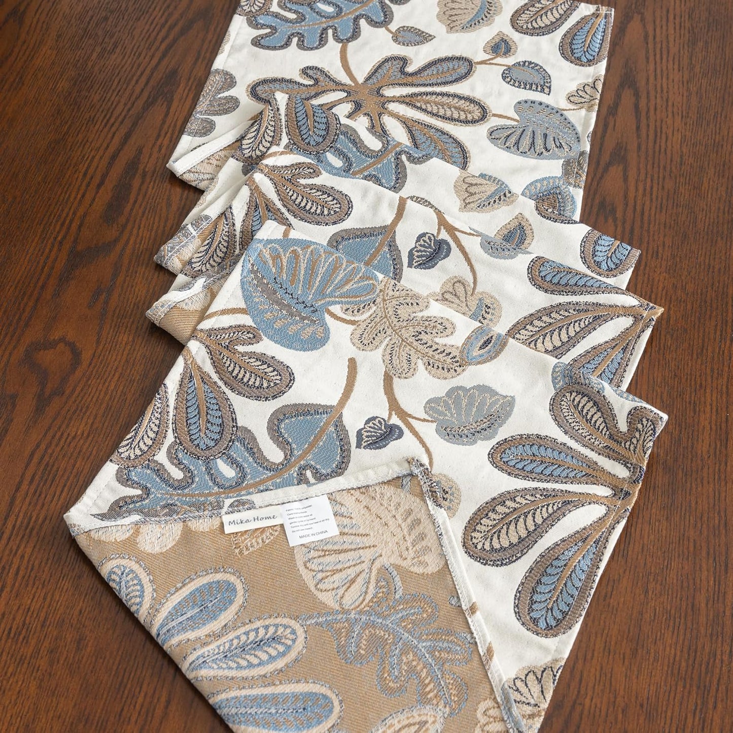 Mika Home Tropical Leaf Table Runner for Home Decor 13X72 Inches Blue Brown Seasonal Dining Table Decoration for Home