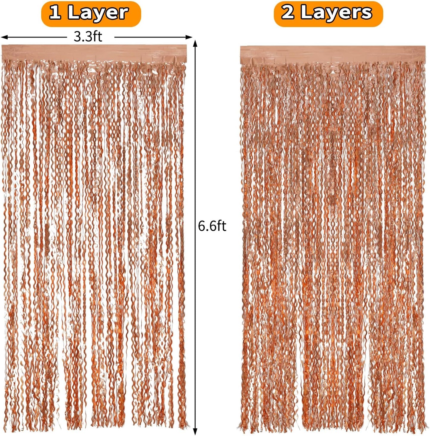 4 Pack Rose Gold Backdrop Birthday Decorations - 3.3x6.6ft Wavy Tinsel Foil Backdrop Party Streamer Party Supplies Background | Tinsel Curtain Backdrop for Parties