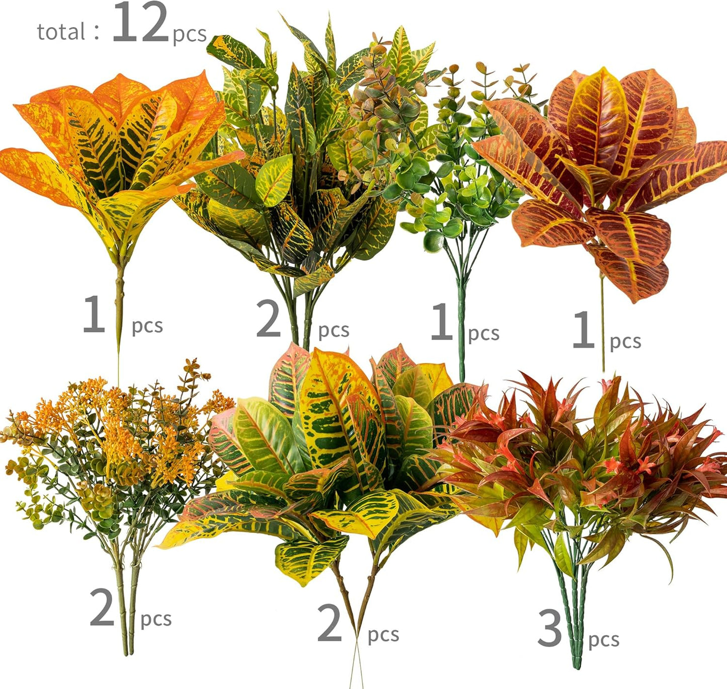 PARTY JOY 12 Bunches Artificial Fall Flowers, Fake Plants Outdoor, Fake Bushes UV Resistant Artificial Flowers Greenery Shrubs Faux Greenery for Outdoor Garden Patio Front Porch Yard Decor