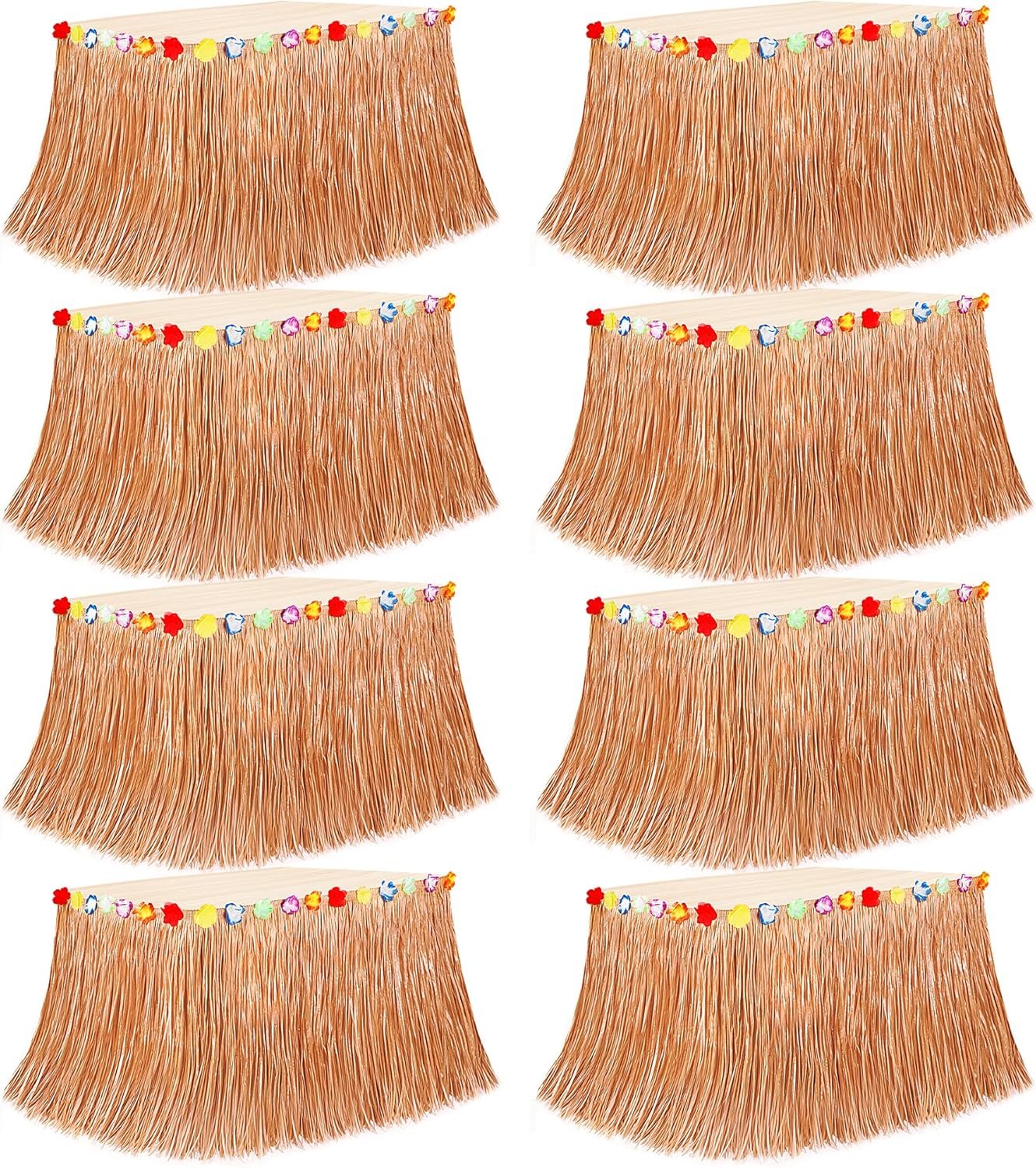 8PCS Hawaiian Table Skirt, Luau Themed Grass Table Skirt Party Supplies, Indoor Outdoor 108 X 29.5" Flower Tropical Hula Dance Parties Supplies Bulk, Table Skirt for Summer Beach Themed Party