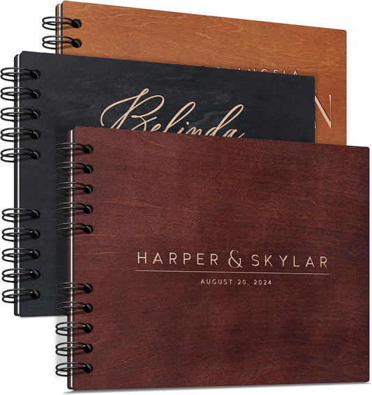 Personalized Wood Wedding Guest Book - 5 Colors/Finishings, 2 Sizes, 12 Designs - Wood Wedding Decorations, Guest Book Signs for Wedding Reception (DESIGN 4)