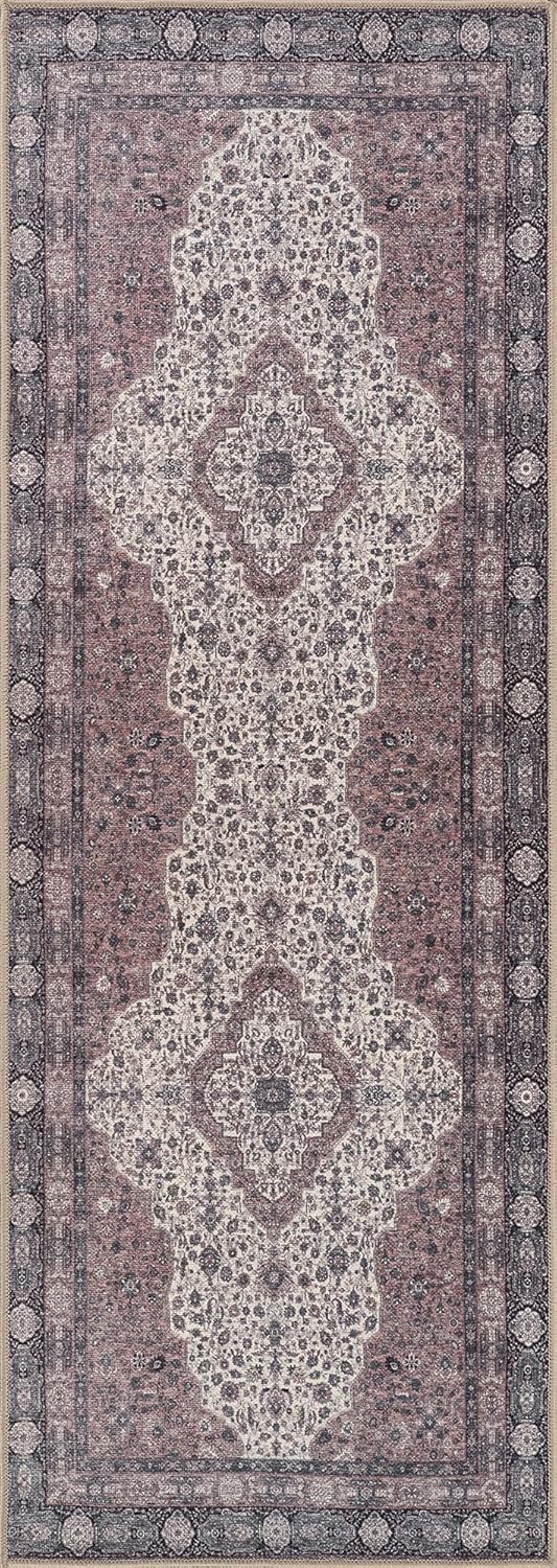 Bloom Rugs Washable Non-Slip 10 ft Runner - Cream/Green Traditional Medallion Runner for Entryway, Hallway, Bathroom, and Kitchen - Exact Size: 2.5' x 10'