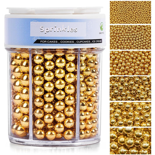 Sprinkles for Cake Decorating, 11Oz Gold Pearl Sprinkles 6 Sizes Mix for Cake Cupcake Ice Cream Donuts Cookie Baking Toppings