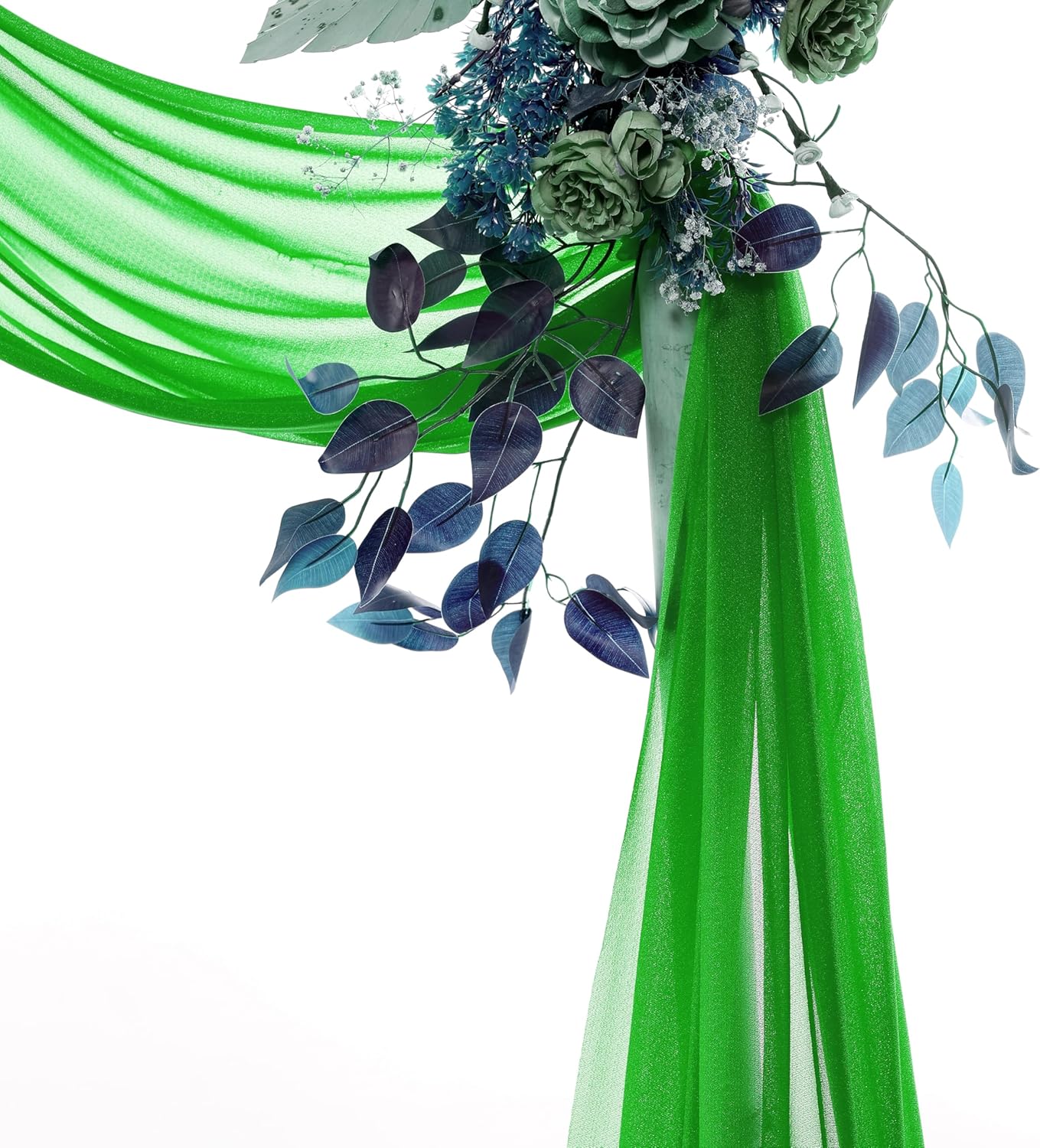 VDS Pack of 2 Panel (30 Inch X 30 Feet) Wedding Arch Draping Fabric Sheer Chiffon Fabric Drapery for Wedding Ceremony Reception Swag Backdrop Canopy Chuppah ARBO Altars Decoration (Green)