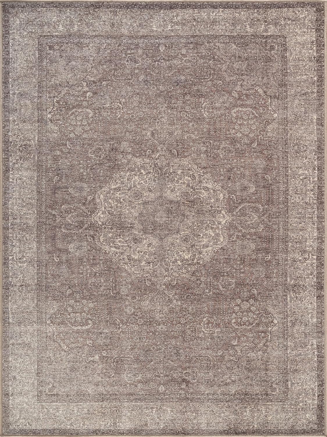 Bloom Rugs Washable Non-Slip 8' x 10' Rug - Taupe/Beige Traditional Medallion Area Rug for Living Room, Bedroom, Dining Room, and Kitchen - Exact Size: 8' x 10'