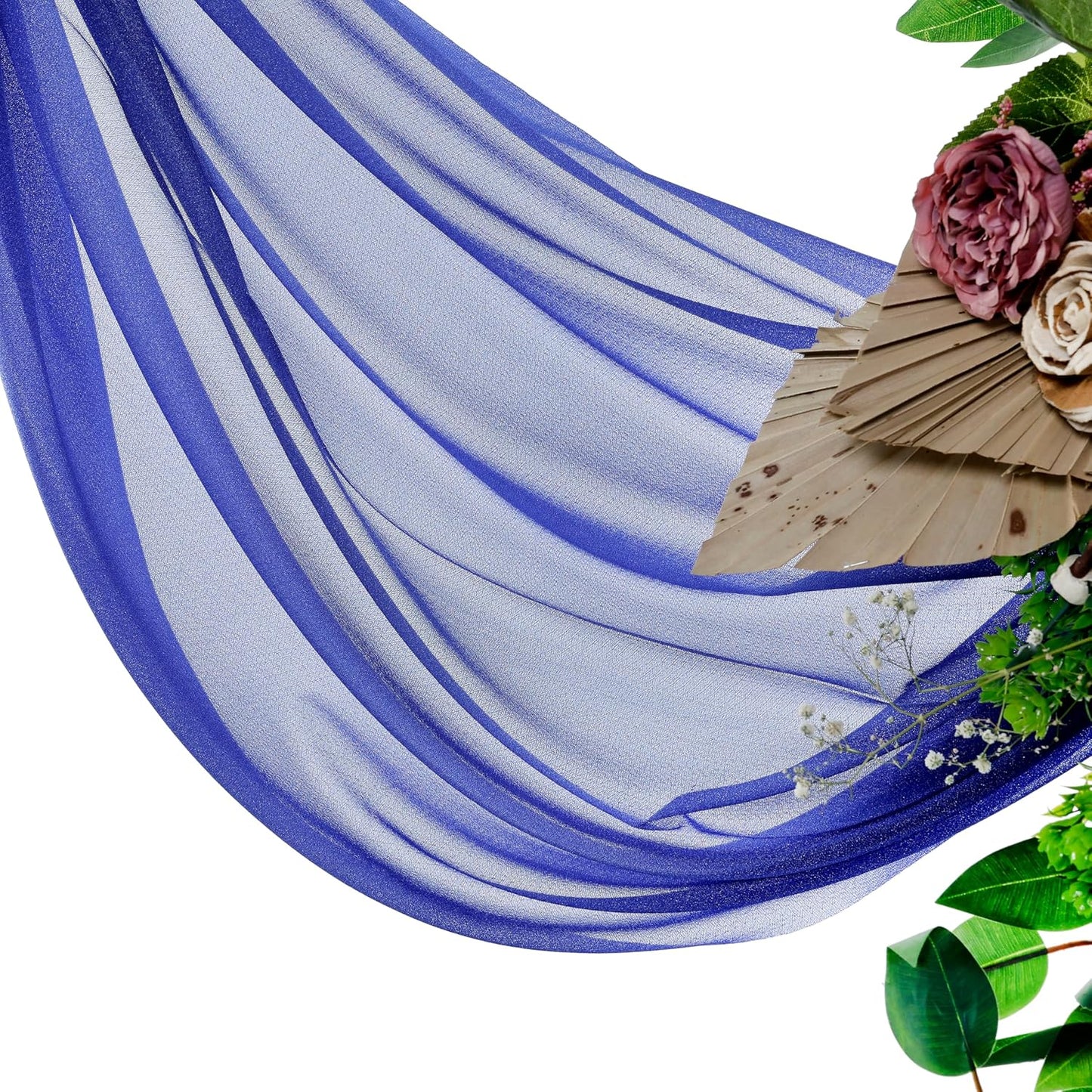 VDS Pack of 3 Panel (30 Inch X 20 Feet) Wedding Arch Draping Fabric Sheer Chiffon Fabric Drapery for Wedding Ceremony Reception Swag Backdrop Canopy Chuppah ARBO Altars Decoration (Royal Blue)