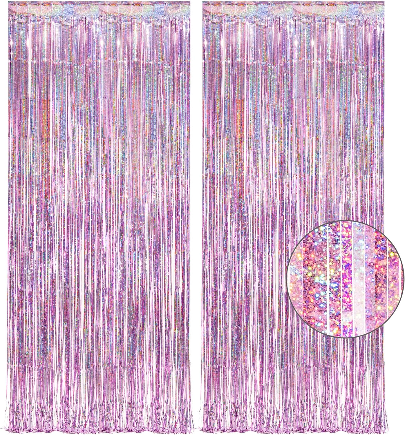 Pink Tinsel Curtain Party Backdrop - GREATRIL Foil Fringe Curtain Lilac Pink Party Streamers for Birthday Girl Princess Bachelorette Euphoria Taylor Themed Party Decorations - 2 Packs