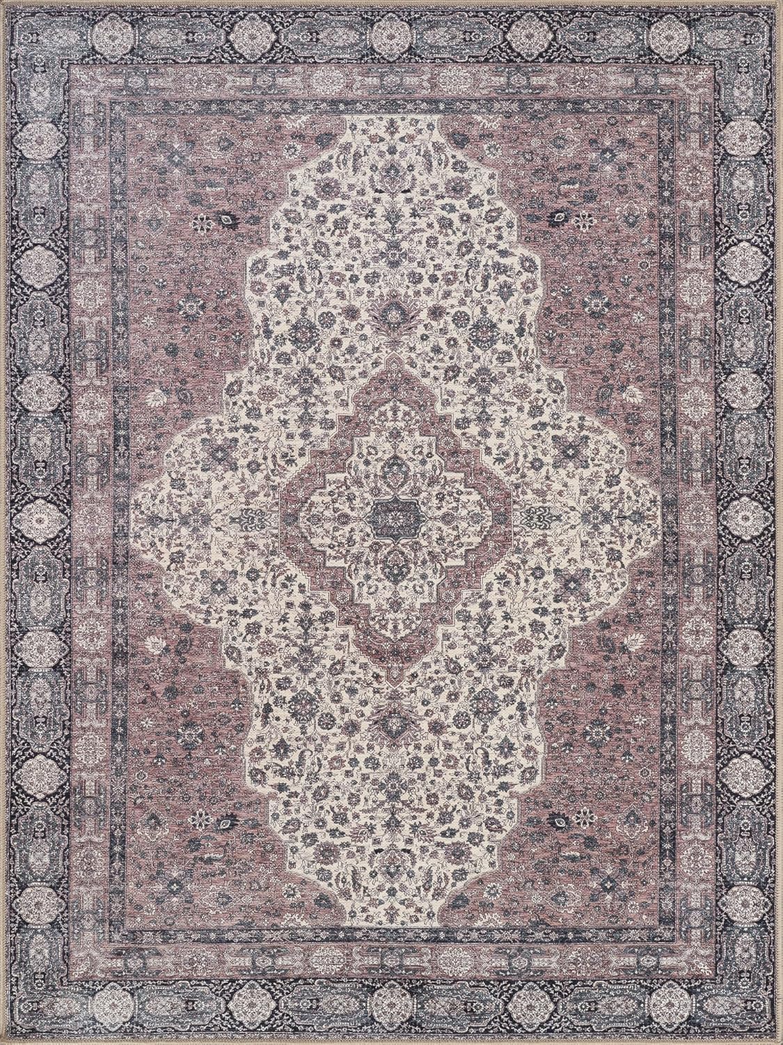 Bloom Rugs Washable Non-Slip 3' x 5' Rug - Cream/Green Traditional Medallion Area Rug for Living Room, Bedroom, Dining Room, and Kitchen - Exact Size: 3' x 5'