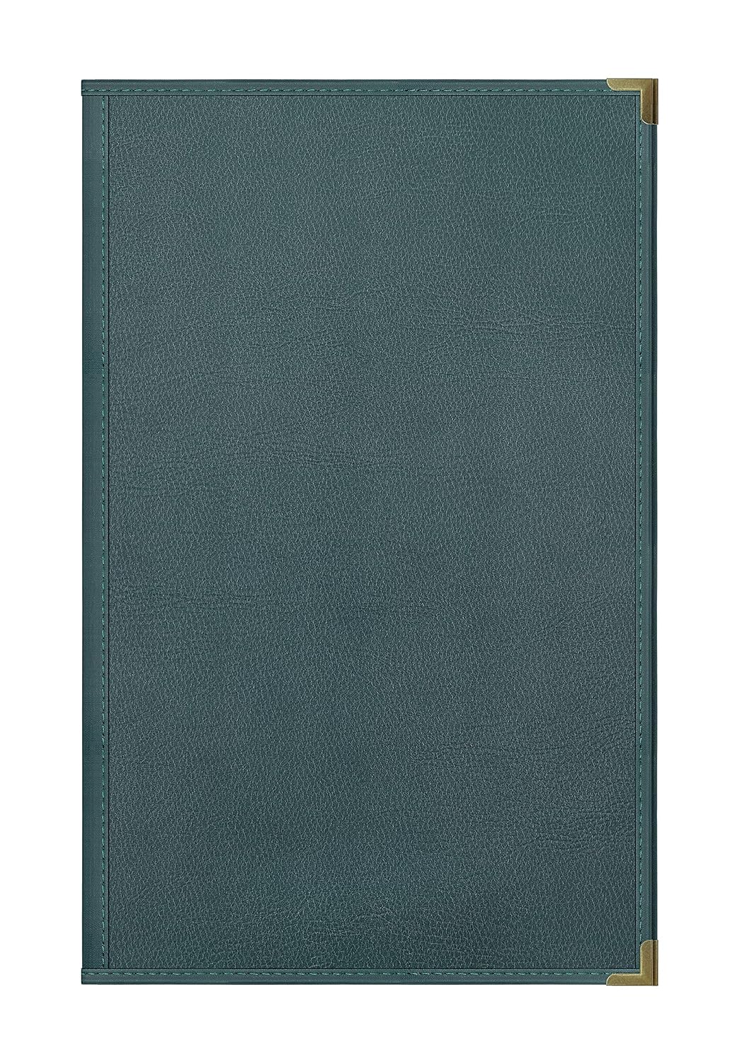 Goodsmart Pajco Style Restaurant Menu Covers – Pack of 10, Side-Loading Menu Holders, Single Stitched Edge, Clear Vinyl Menu Sleeves, Leatherette Trim, Gold Corners, Green, 2 View (8.5" x 14")