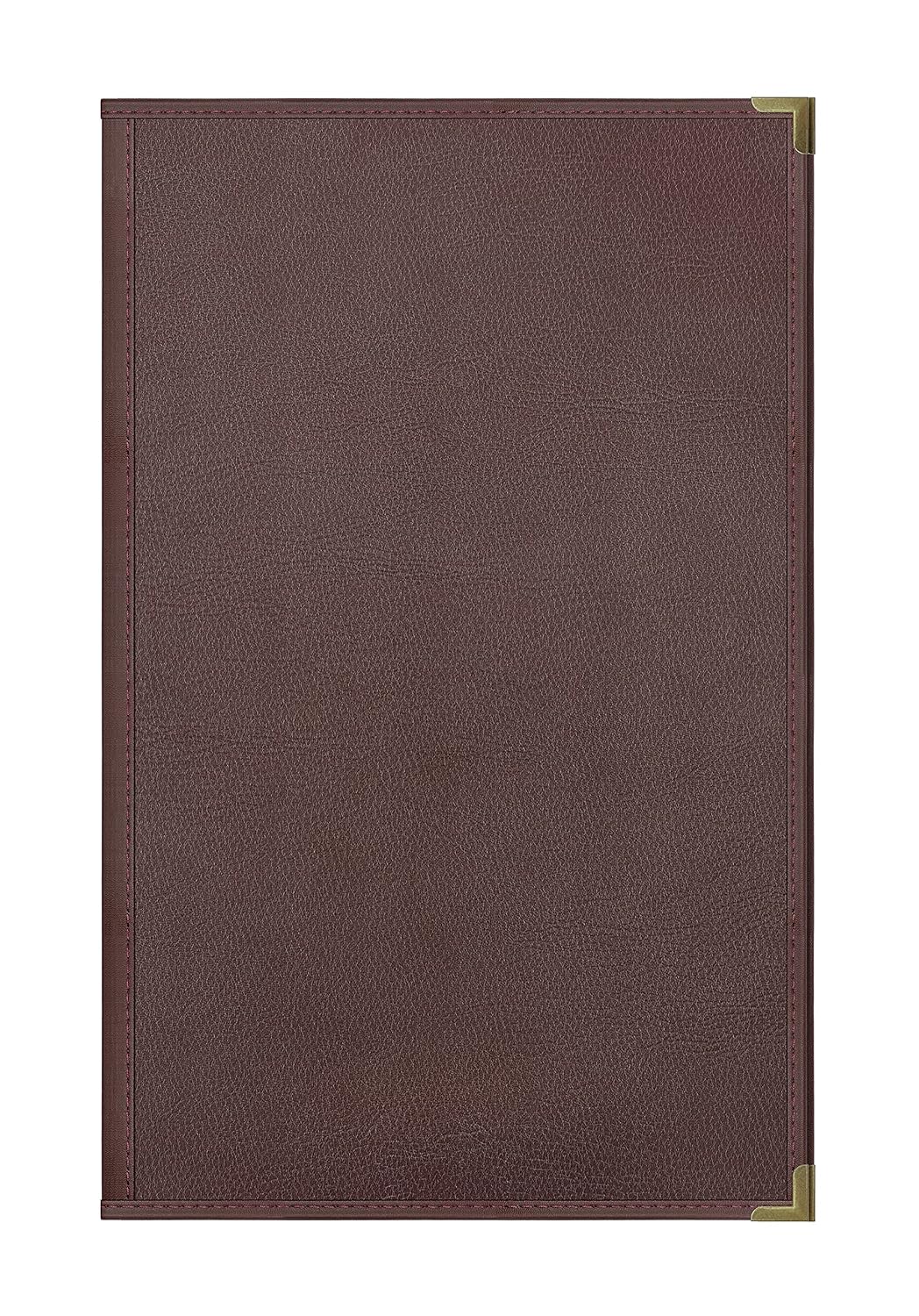 Goodsmart Pajco Style Restaurant Menu Covers – Pack of 10, Side-Loading Menu Holders, Single Stitched Edge, Clear Vinyl Menu Sleeves, Leatherette Trim, Gold Corners, Burgundy, 4 View (8.5" x 14")