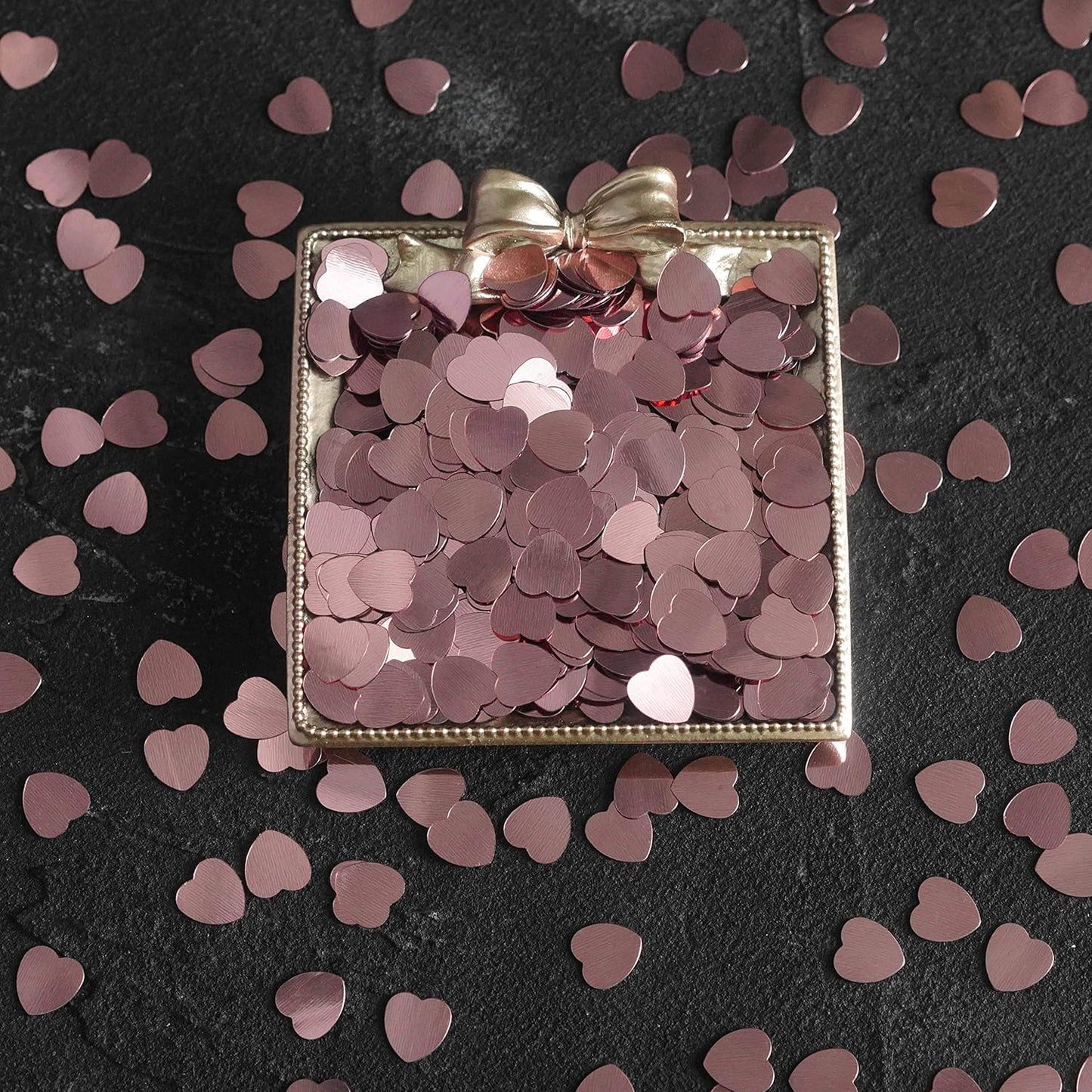 Rose Gold Love Heart Table Confetti - Valentines Day Bachelorette Party Foil Metallic Sequins Wedding Engagement Anniversary Just Married Birthday Party Sprinkles Decorations, 60g