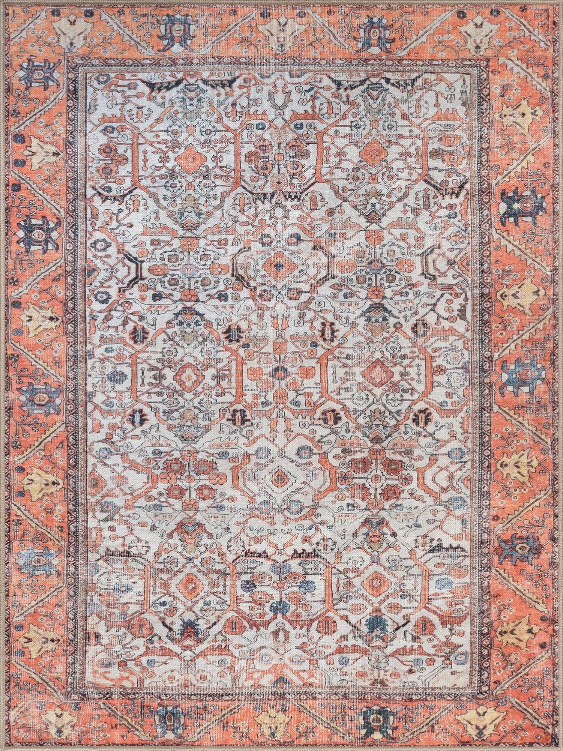 Bloom Rugs Washable Non-Slip 3' x 5' Rug - Orange Traditional Bordered Area Rug for Living Room, Bedroom, Dining Room, and Kitchen - Exact Size: 3' x 5'