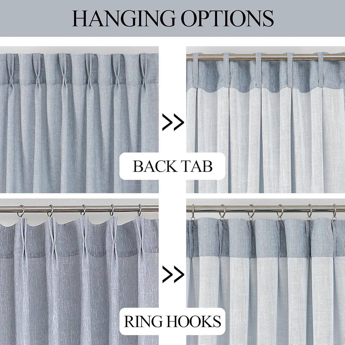 Vision Home Blue Pinch Pleated Semi Sheer Curtains Textured Light Filtering Window Curtains 120 inch for Living Room Bedroom Rayon Blend Chambray Blue Pinch Pleat Drapes with Hooks 2 Panels 40"Wx120"L