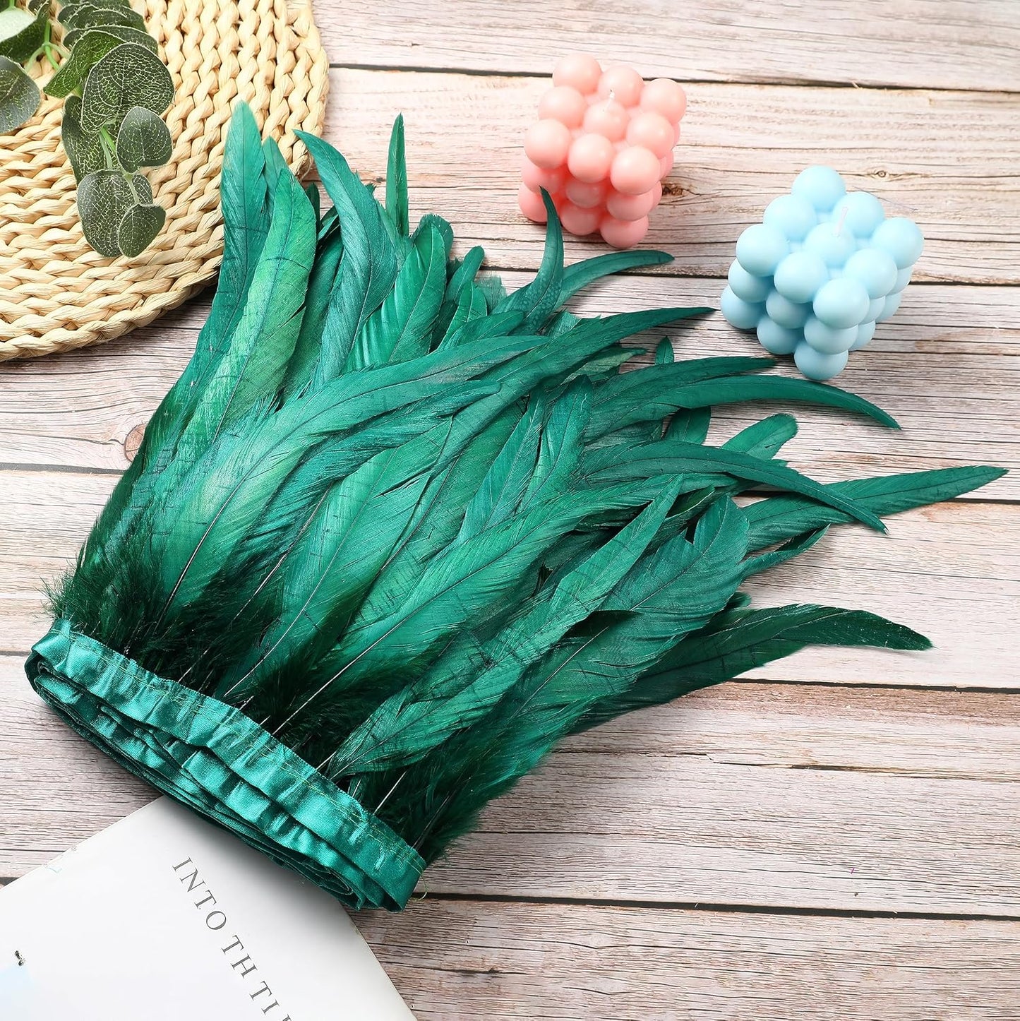 Holmgren Dark Green Rooster Feather Trim - 10-12inch 2 Yards Natural Large Rooster Tail Feathers Fringe Trim for DIY Sewing Crafts, Feather Cape Shawl, Wings, Party Costumes Decoration (Dark Green)